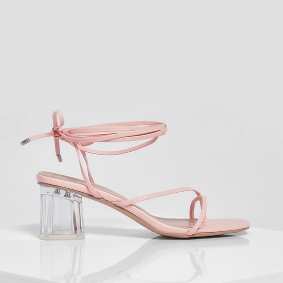 Strappy Clear Low Block Heels - Picture 2 of 7